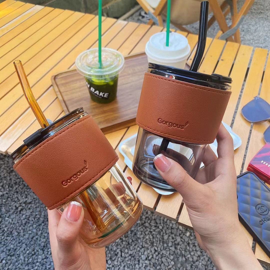 GLASS MUG WITH STRAW AND COVER 400 ML