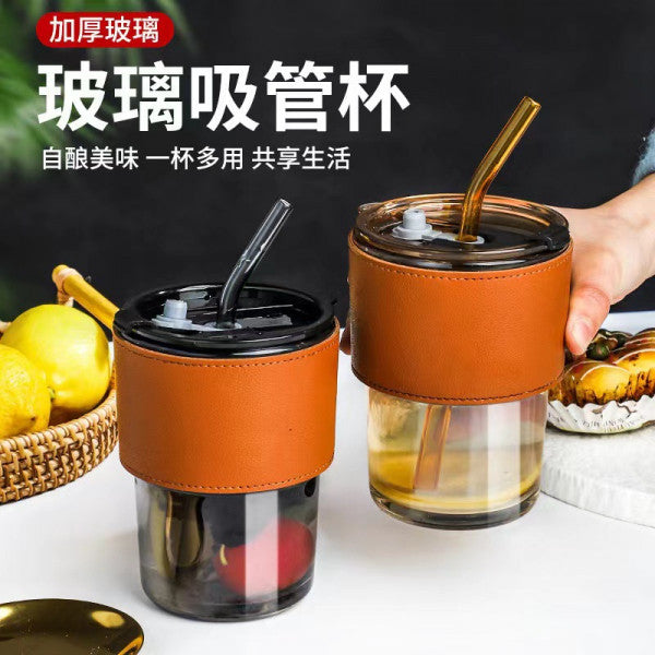 GLASS MUG WITH STRAW AND COVER 400 ML